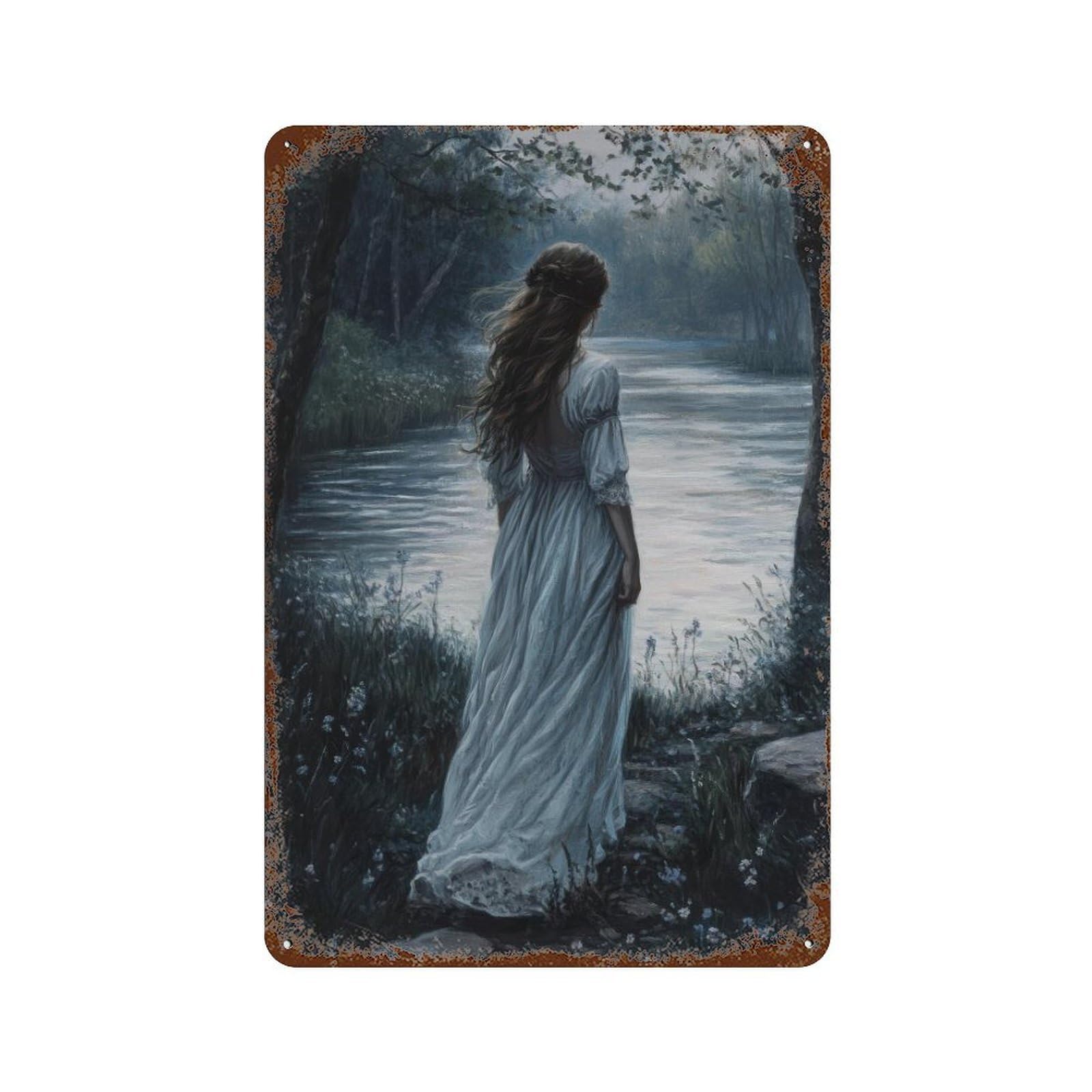 xiaoxiaoshen Ophelia by River Dark Academia Moody Vintage Romantic Gothic Wall Decor Art Metal Tin Poster Modern Home Decor Art Home Bar Shop Decorations Vintage Sign 30x20cm