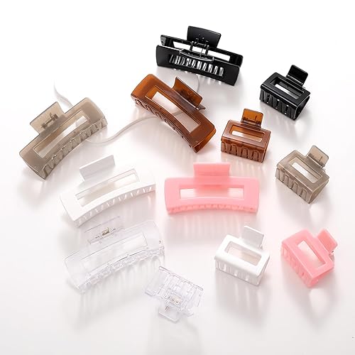 Miniatura 29 de Paquete de 12 pinzas cuadradas para el cabello, rectangulares neutrales grandes y pequeñas, antideslizantes, mate, grandes para mujeres, pinzas