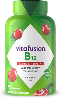 Vitafusion Extra Strength Vitamin B12 Gummy Vitamins for Energy Metabolism Support and Nervous System Health Support, Cherry Flavored, America’s Number 1 Gummy Vitamin Brand, 45 Day Supply, 90 Count