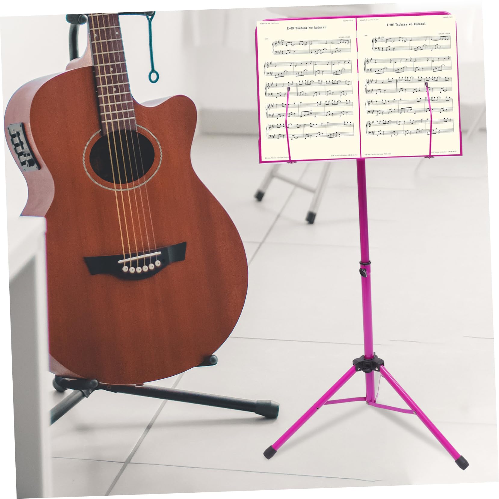 Atril para Partituras Plegable Telescópico de Aleación de Aluminio Rosa | Ligero y Fácil de Transportar, para Guitarra y Violín, Incluye Bolsa de Almacenamiento Color Aleatorio
