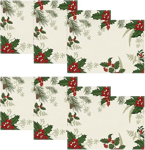 Miniatura 7 de Artoid Mode Holly - Juego de 4 manteles individuales de Navidad con cono de pino de 12 x 18 pulgadas, manteles individuales de invierno para