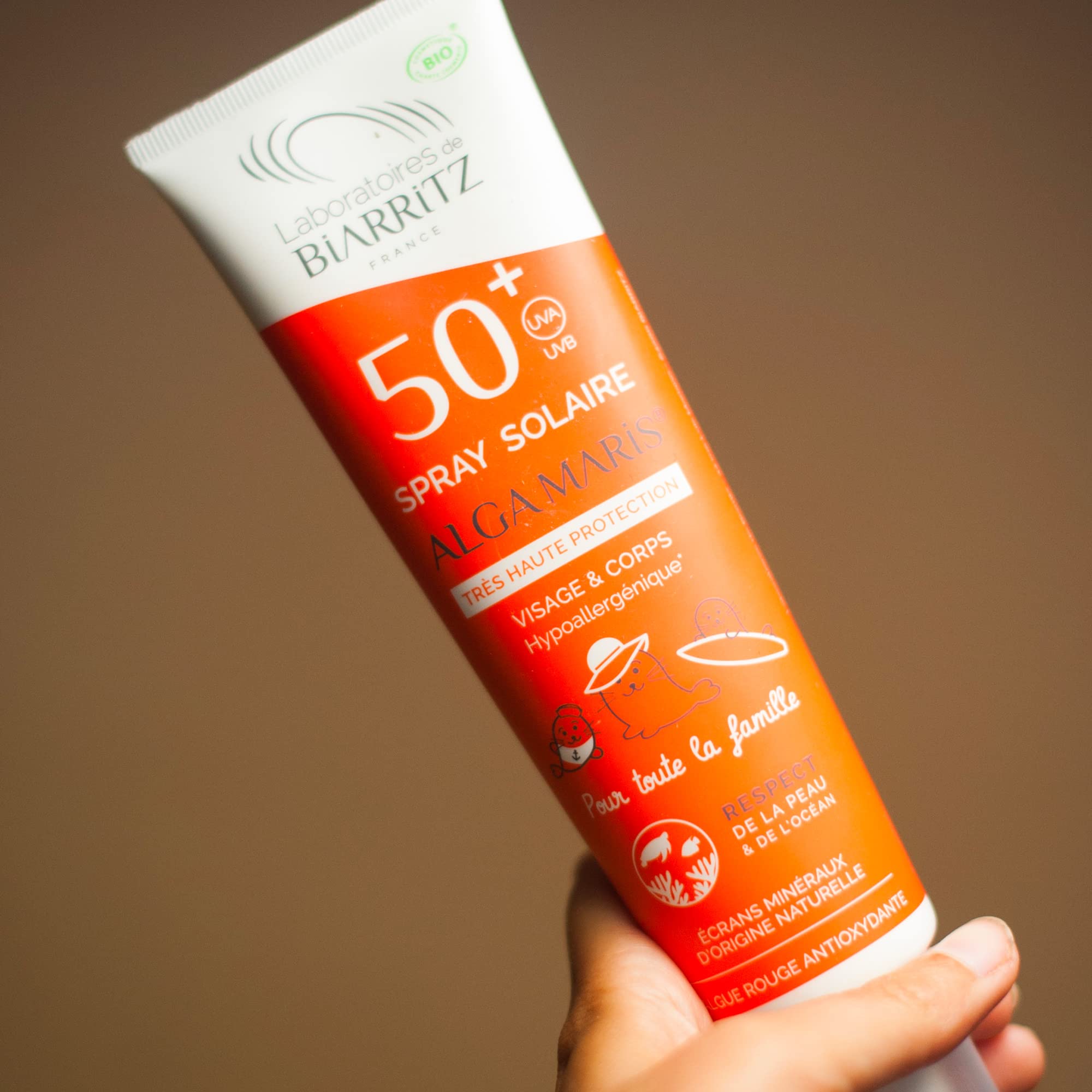 Laboratoires de Biarritz - Sonnnenspray LSF50+ ALGA MARIS® Bio-zertifiziert - Gesicht und Körper - Für Babys, Kinder und Erwachsene - Familienformat 150ml - Made in France