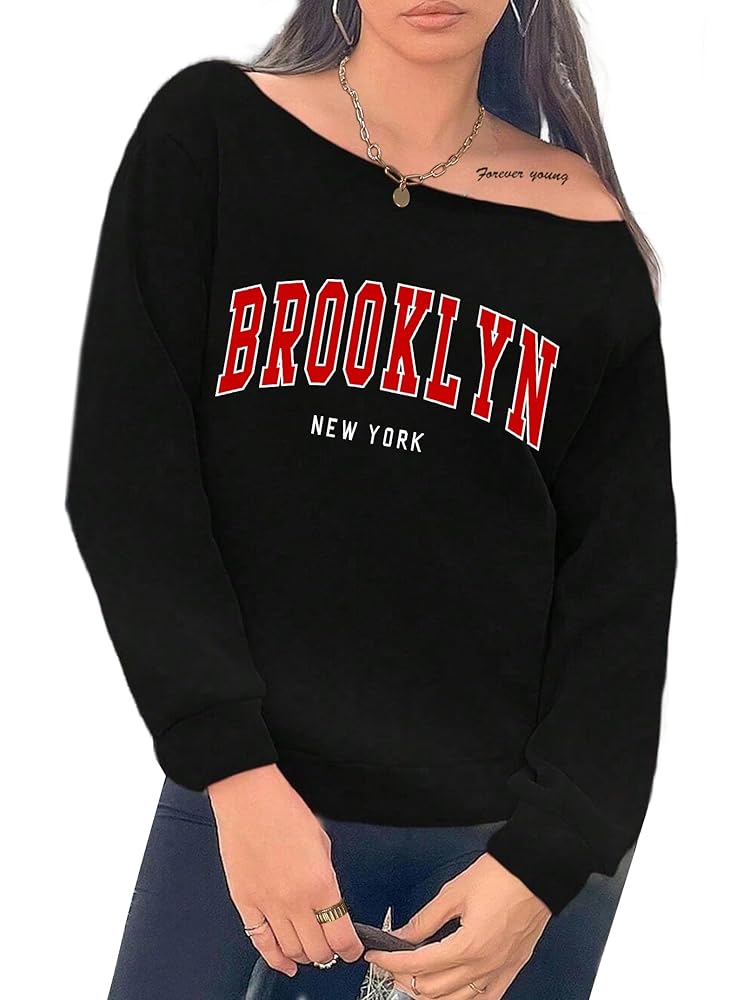 Amazon.com: Avanova Women Off The Shoulder Brooklyn Graphic