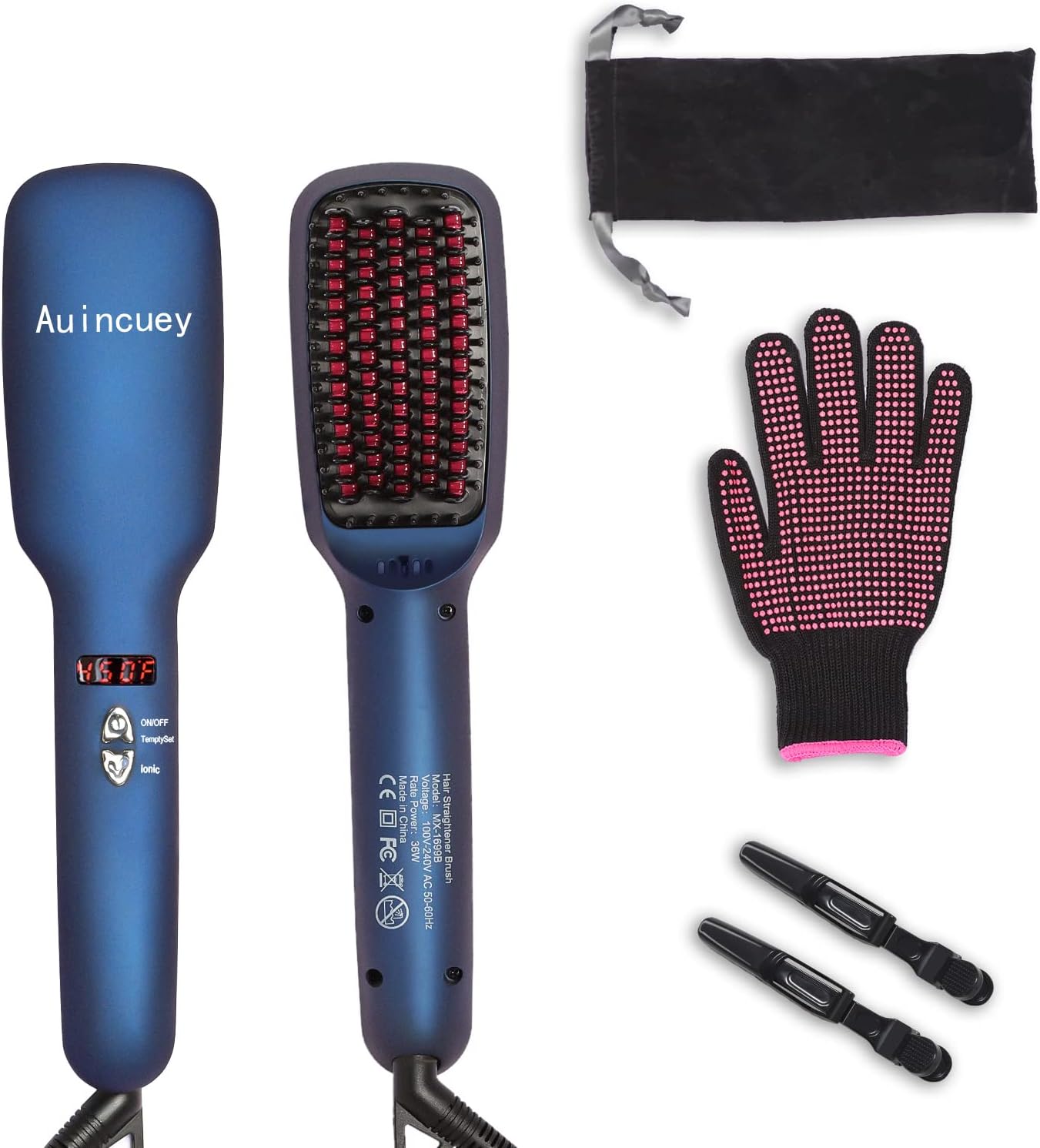 2 in 1 Hair Straightener Brush, Ceramic Ionic Hair Straightener Comb Heating Faster, 6ft Rotating Cord Dual Voltage Hair Straightener Travel Design Anti Scald Auto Off