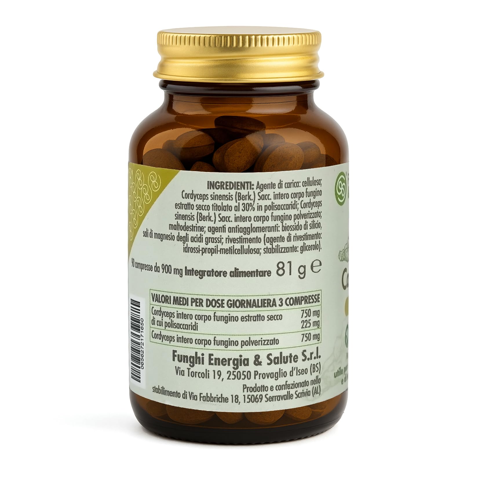 Cordyceps Plus, Integratore con Funghi Medicinali, 90 Compresse, Cordyceps sinensis 50% Sporoforo, 50% Estratto Secco Titolato, 30% Polisaccaridi, VeganOK, No Glutine, No Lattosio, No OGM
