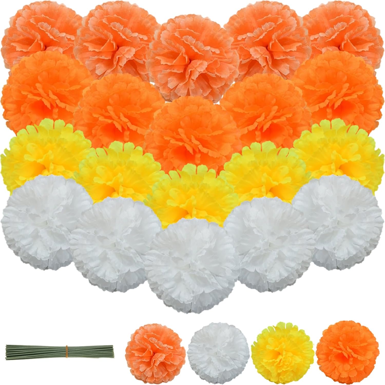 Tigeen 120 Pcs Silk Carnation Flower Artificial Carnations Fake Carnations Artificial Flowers Head for Wedding Decoration, DIY, Funeral Arrangements Wreaths Diameter 3.5'' and 6'' Stem (Classic Color)