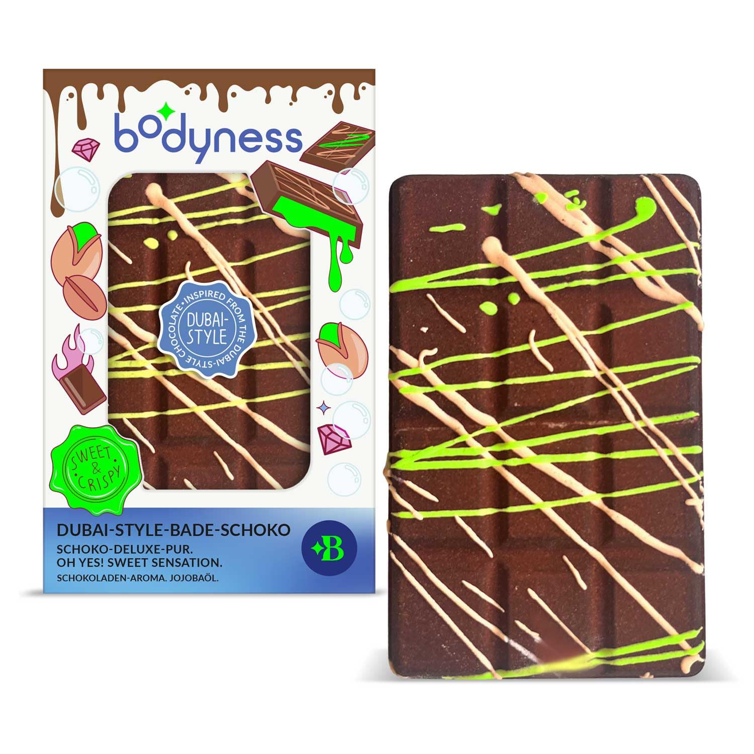 CRAZE BODYNESS Dubaj Czekolada Bomba do kąpieli - Bomba do kąpieli w kształcie pachnącej czekolady do pielęgnacji skóry i relaksu z zapachem, 220 g