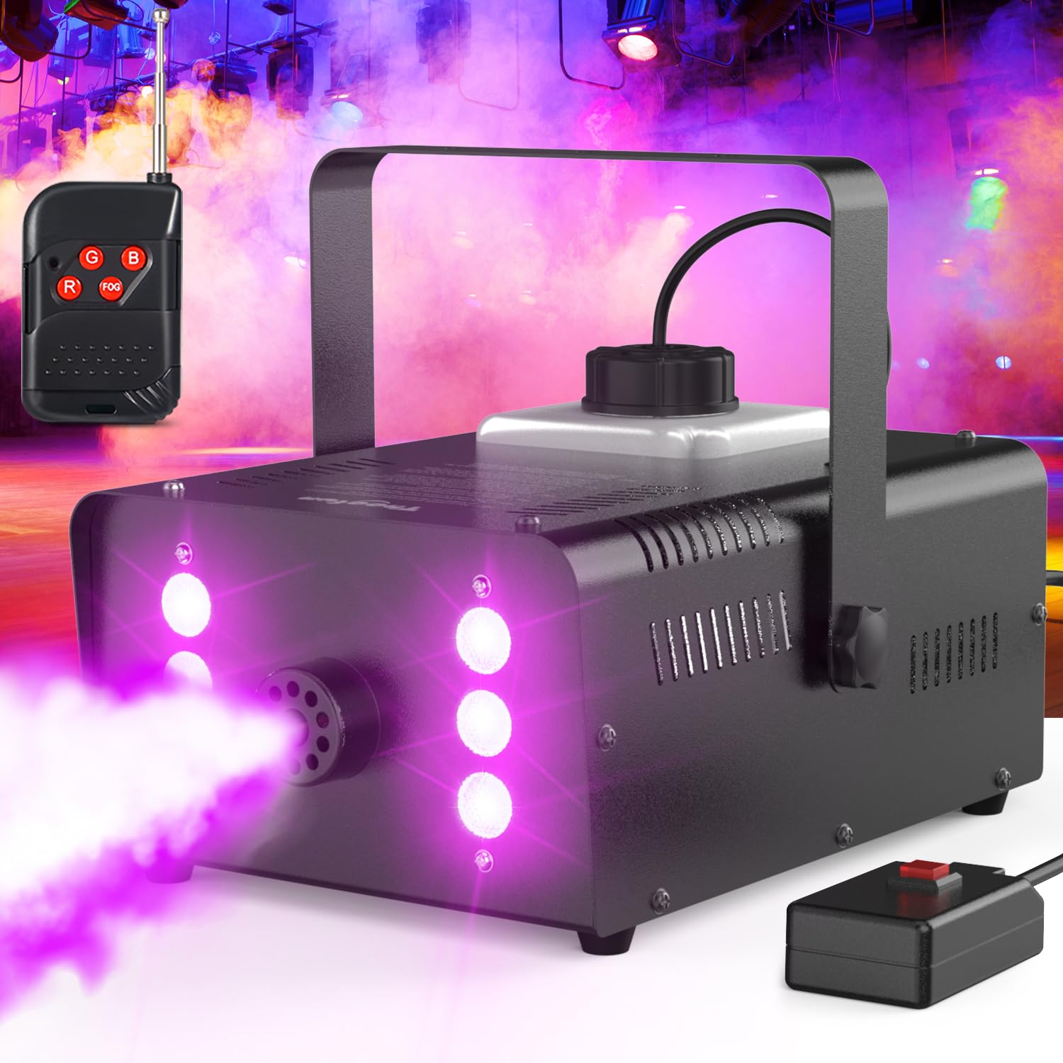 Theefun Fog Machine, Smoke Machine with Plug, 900W 4000CFM Wired and Wirelss Constant Temperature Control, 10S Preheat 6 Stage LED Lights 7 Colors for Hallowen Christmas Wedding Party