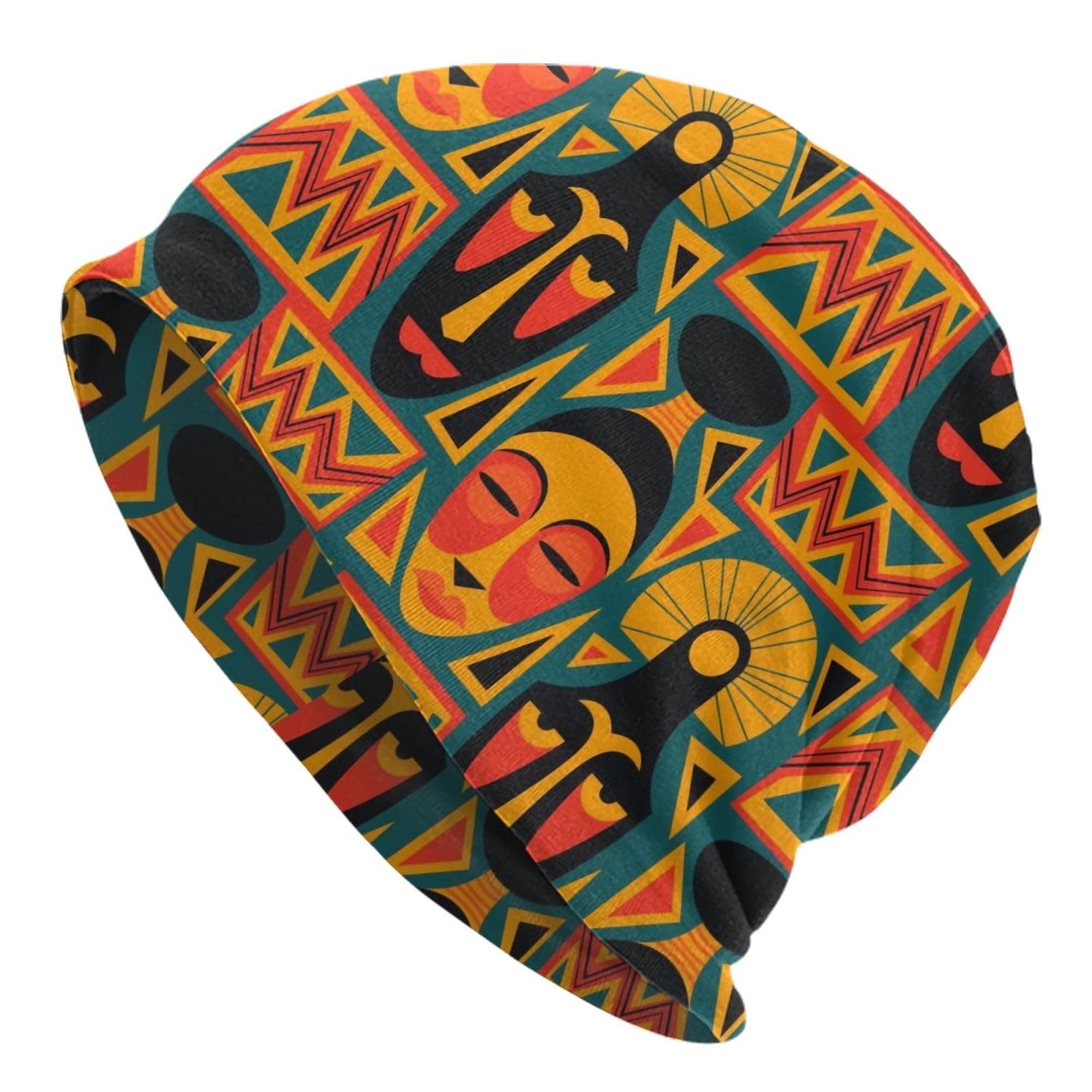 zerosevenee African Ethnic Tribal Style Beanie Hat Knit Hat Skull Cap Slouchy Warm Headwear for Jogging Cycling Adult Women Men
