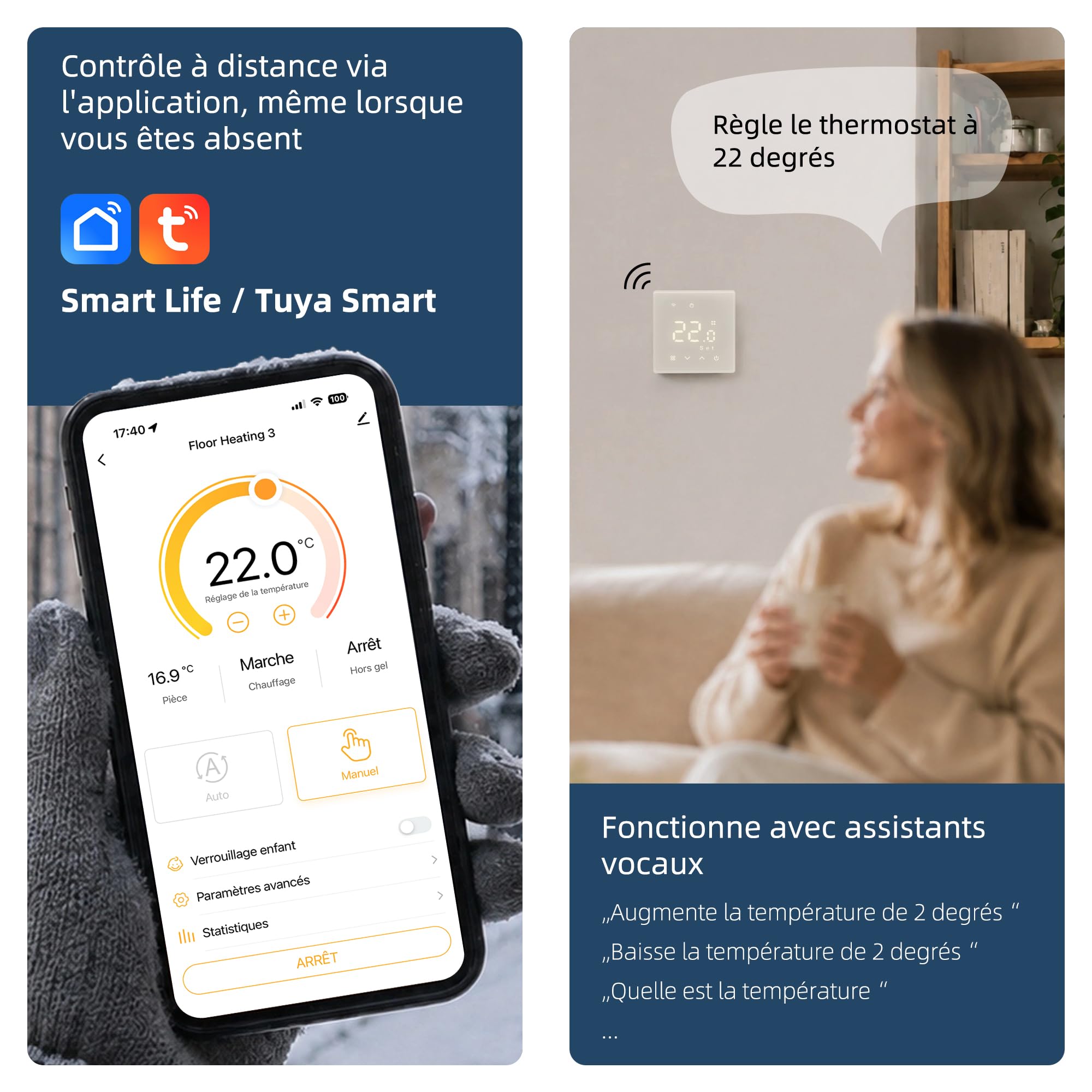 Beok Thermostat chaudière gaz Wi-FI, Contact Sec, en saillie, Alim.Piles,3A