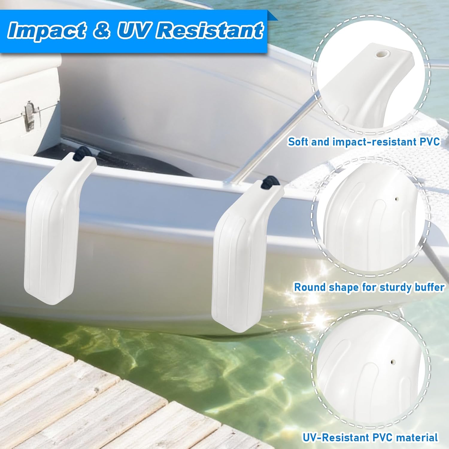 Low Freeboard Boat Fenders, 5" x 16" Boat Bumpers for Docking, Portable Bass Boat Fenders Bumpers for Ski Boat, Bass Boat and Bay Boat, Protect Top Gunwale and Side, Heavy-Duty Vinyl