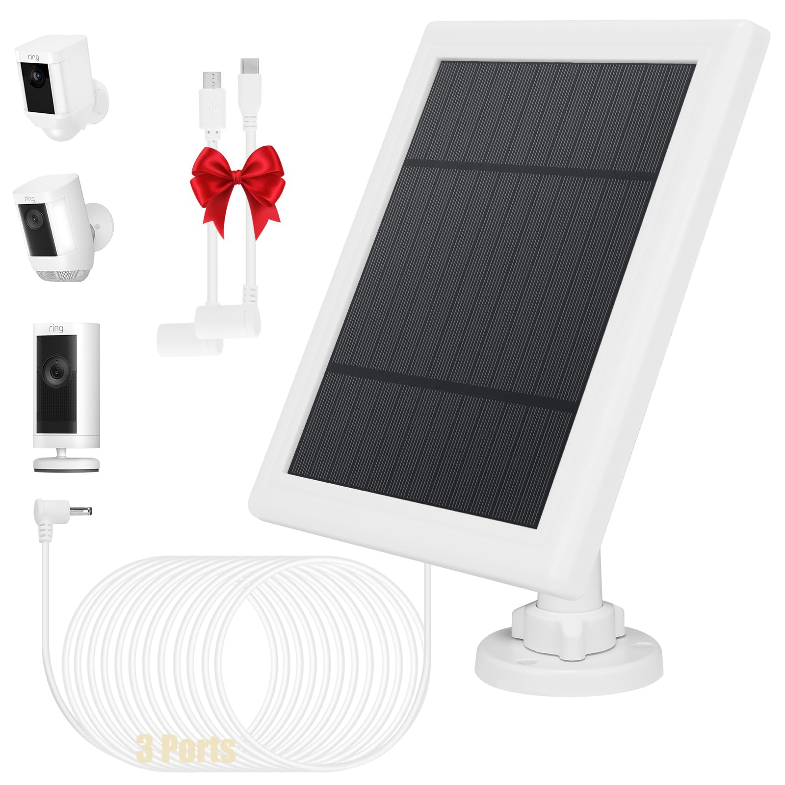 Solar Panel for Camera 5W Solar Charger Compatible with Ring Spotlight &Stick Up Outdoor Cam Battery, 16.4ft Long Cable with Barrel Plug Adapter to USB-C/Micro USB-picture-28