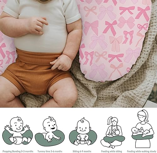 Miniatura 6 de Pink Bows - Fundas de almohada de lactancia para niñas, con lazos de San Valentín, almohada de alimentación para lactancia, almohadas de primavera