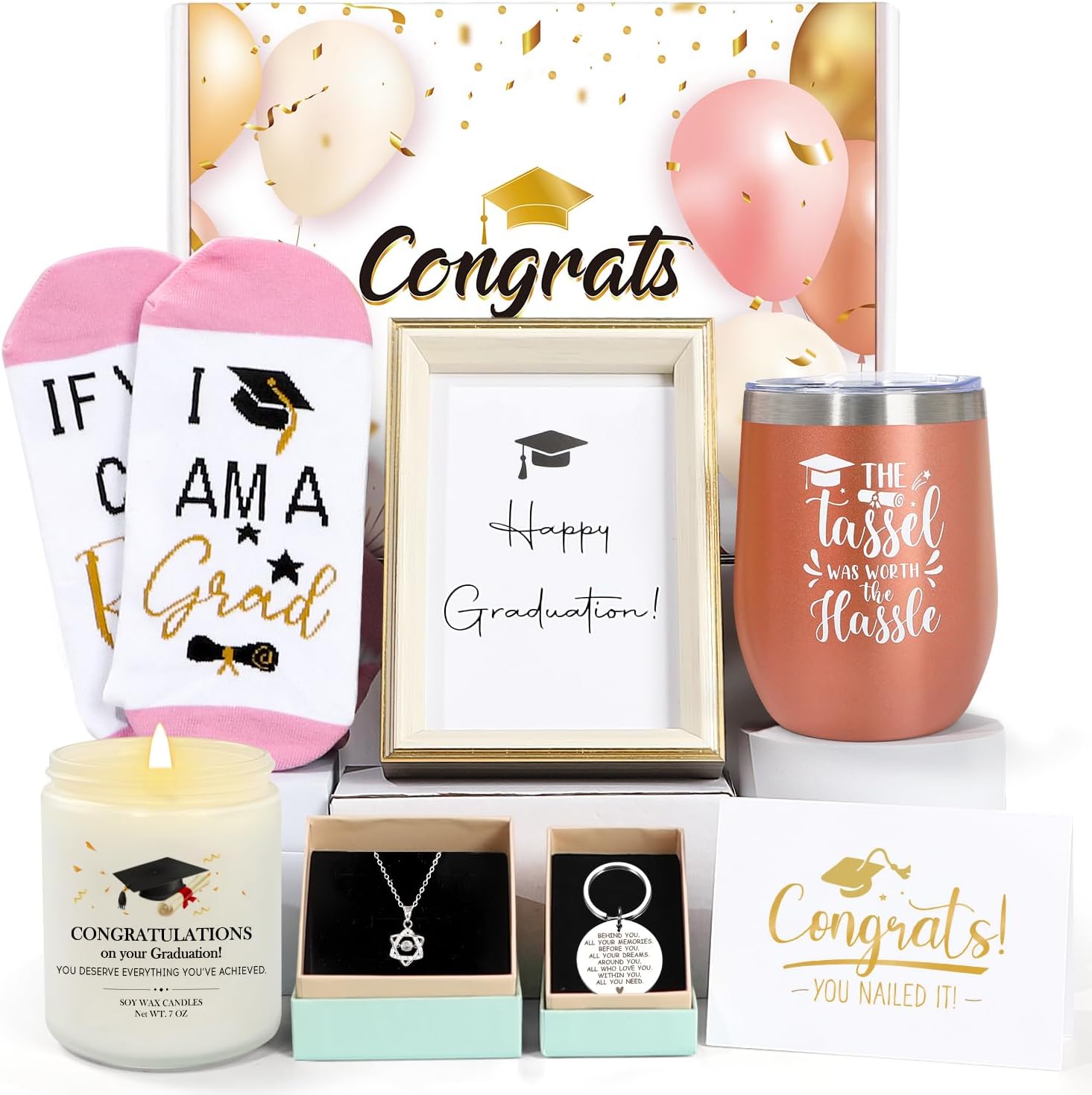 UAREHIBY Graduation Gifts for Her,2026 High School Graduation Gifts with 12 oz Wine Tumbler,Master Degree,Phd Graduation Gift for Friend,Sister,Daughter,Girls-Rose Golden