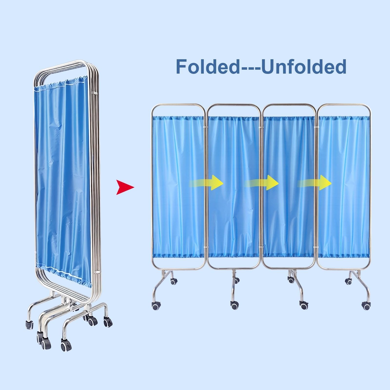 Raumteiler, 4 Paneele, 180 cm hoch, mobiler Faltschirm mit Rollen for Notaufnahme, Station, Krankenhaustrennwand, Sichtschutzwand