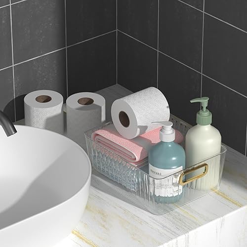 Miniatura 4 de Kekow Paquete de 6 cubos organizadores transparentes de despensa, contenedores de almacenamiento de plástico con asa para cocina, refrigerador,