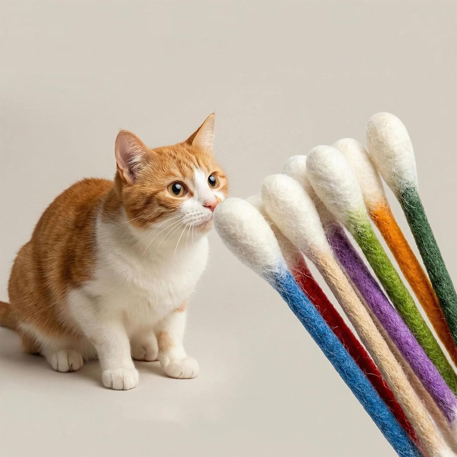 YeahBoom Zabawka dla kota patyczki bawełniane, 6 sztuk Q Tip Cat Toy z kocimiętką, interaktywne patyczki higieniczne dla kotów, urocze patyczki do żucia dla kotków, odpowiednie do zabawy i poruszania