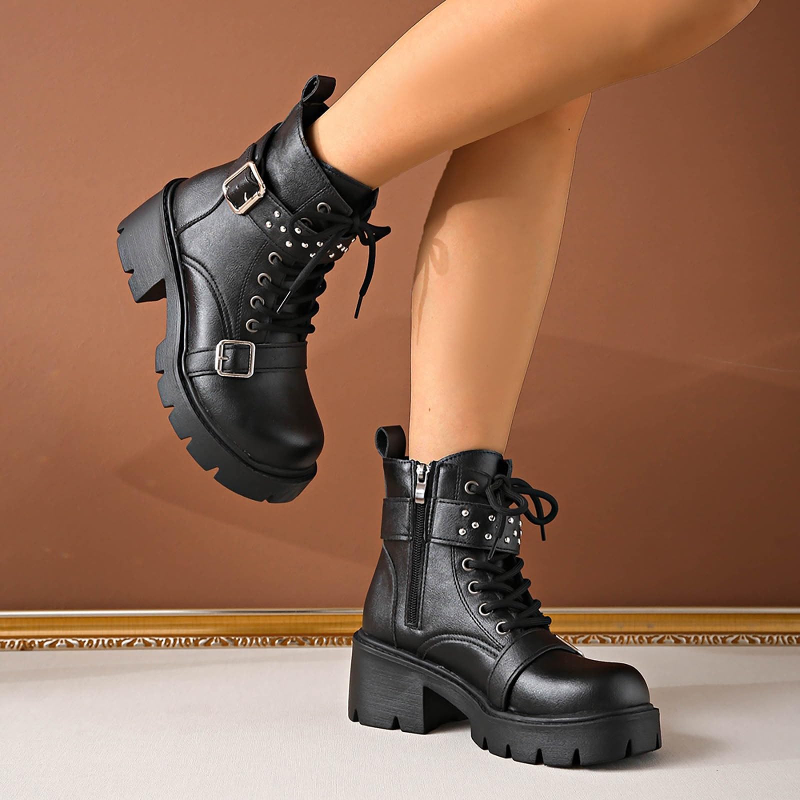 Genérico Botines Mujer Vestir con Cordones Plataforma Botas Punta Redonda Elegantes Zapatos Suaves Cómodos Caminar Bota Casuales Antideslizantes Botin para Otoño Invierno Trabajo Paseo y Uso Diario