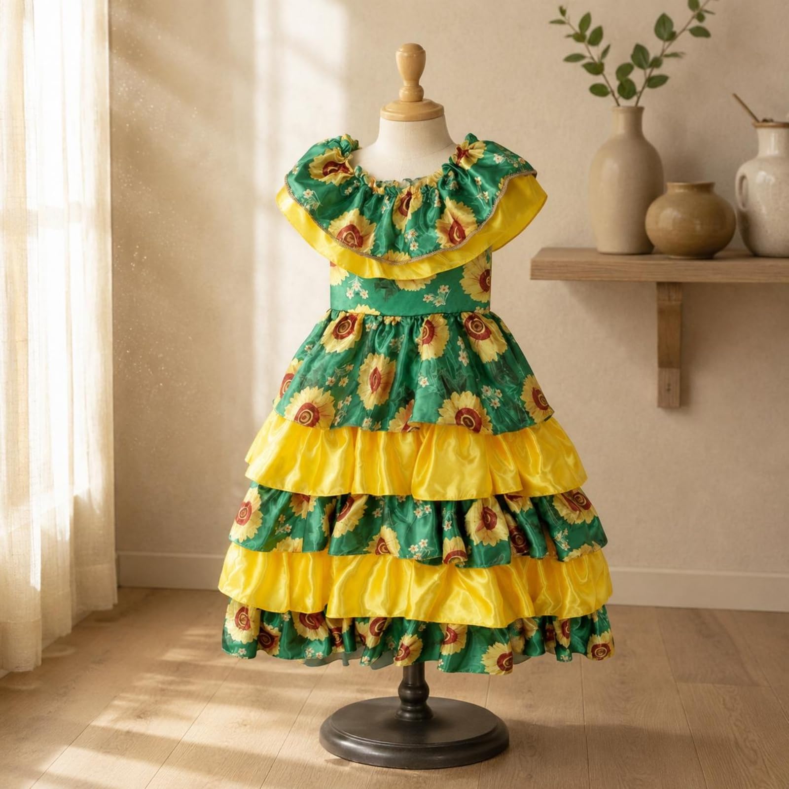 Vestido de Disfraz Infantil Vestido Traje Diseño Retro con Colores Contrastados y Caída con Movimiento Adecuado para Niñas de 3–8 Años en