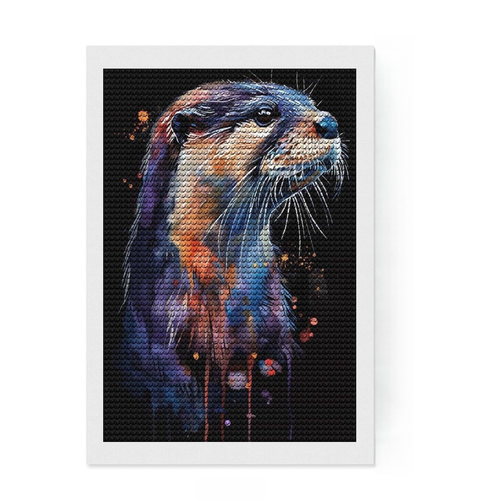 Junmoney Otter Watercolor Diamond Art Kit 8"x12", Easy to Follow Symbols, Complete Accessories, Relaxing DIY Hobby, Home Wall Decor