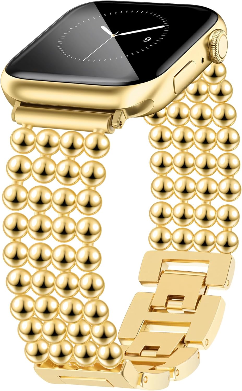 JR.DM Beaded Bracelet Gold Band Women Compatible with Apple Watch 38mm 40mm 41mm 42mm(S11/10), Adjustable Metal Replacement Strap, Fashion Dressy Wristband for Iwatch SE Series 11/10/9/8/7/6/5/4/3/2/1