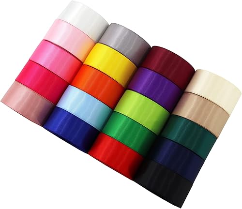 Miniatura 9 de Cinta de satén de doble cara de 1 pulgada, 20 cintas de color sólido, 1 pulgada x 2 yardas cada una total de 40 yardas por paquete, para envolver