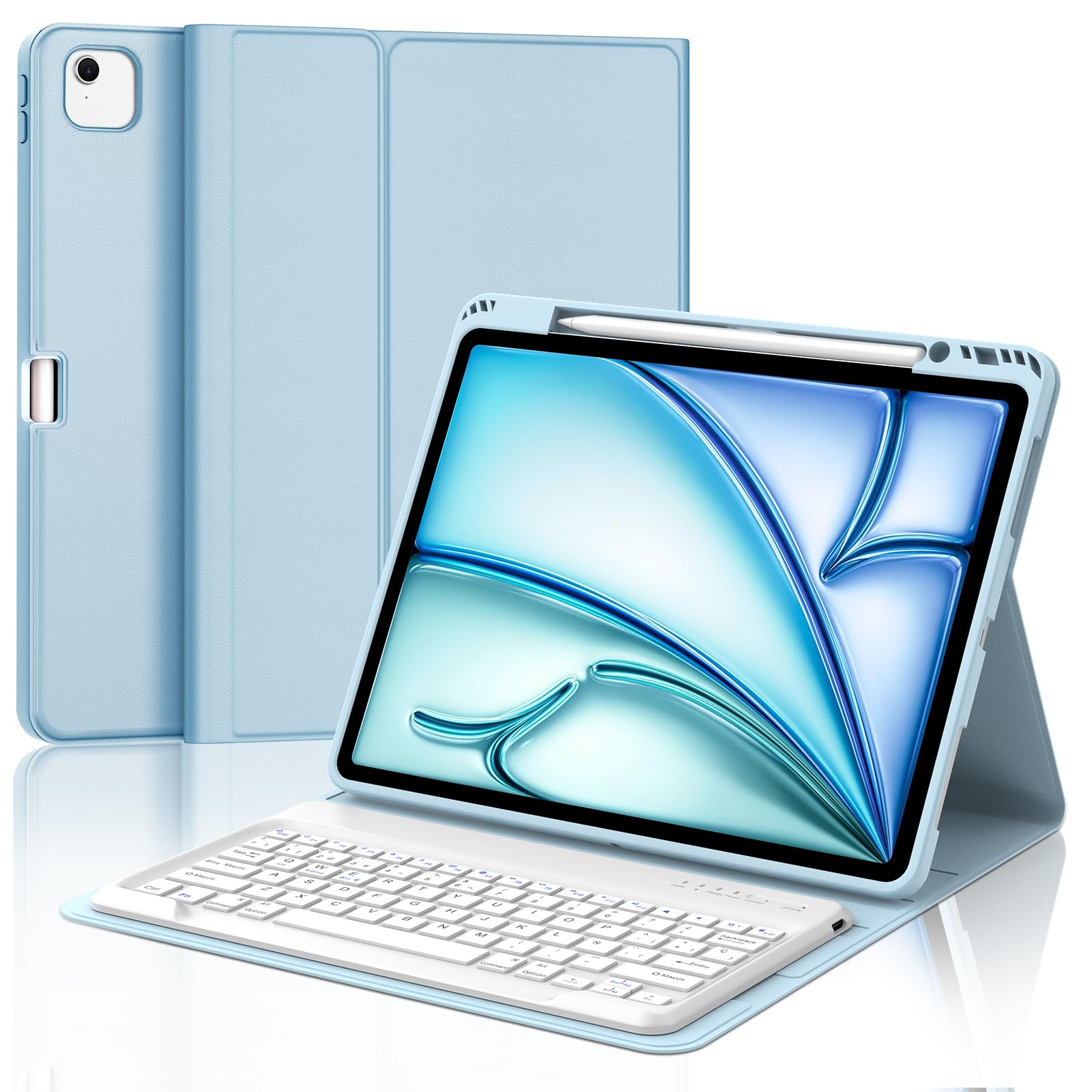 Funda Teclado para iPad Air 13'' M4 2026/M3 2025/ M2 2024, Español Ñ Tecla para Air 13'', Teclado Bluetooth Desmontable para iPad Pro 12.9 (3rd/4th/5th/6th Gen), Azul