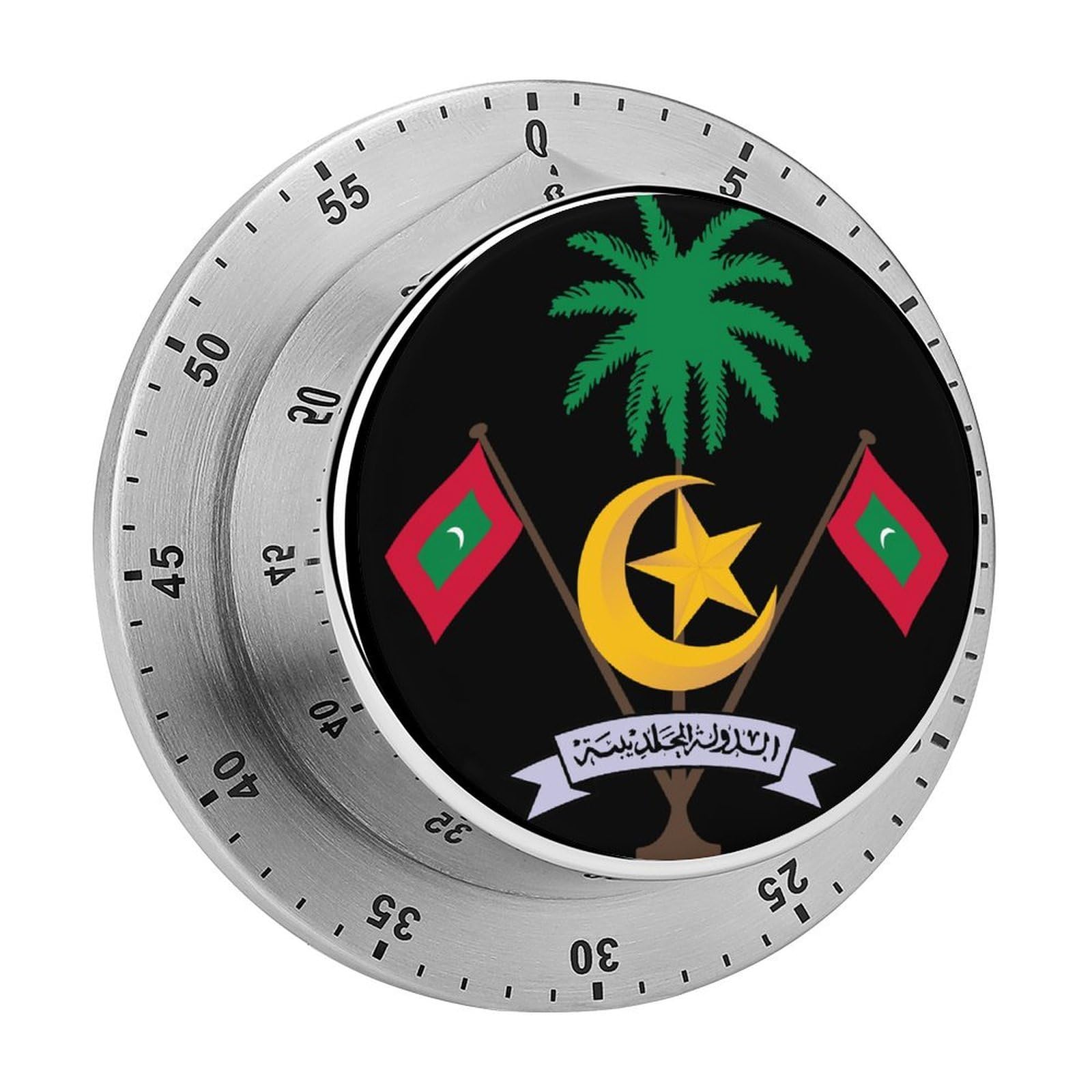 Emblem of Maldives Mechanical Timer with Alarm for Kitchen Cooking Productivity Stainless Steel Timers