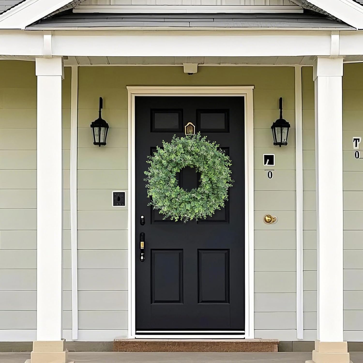 26'' Eucalyptus Wreath for Front Door - Large Artificial Eucalyptus Leaves with White Seeds Greenery Outdoor Wreath for Porch,Window,Farmhouse,Home,Hanging Decor- Spring, Summer, All Seasons (Green)