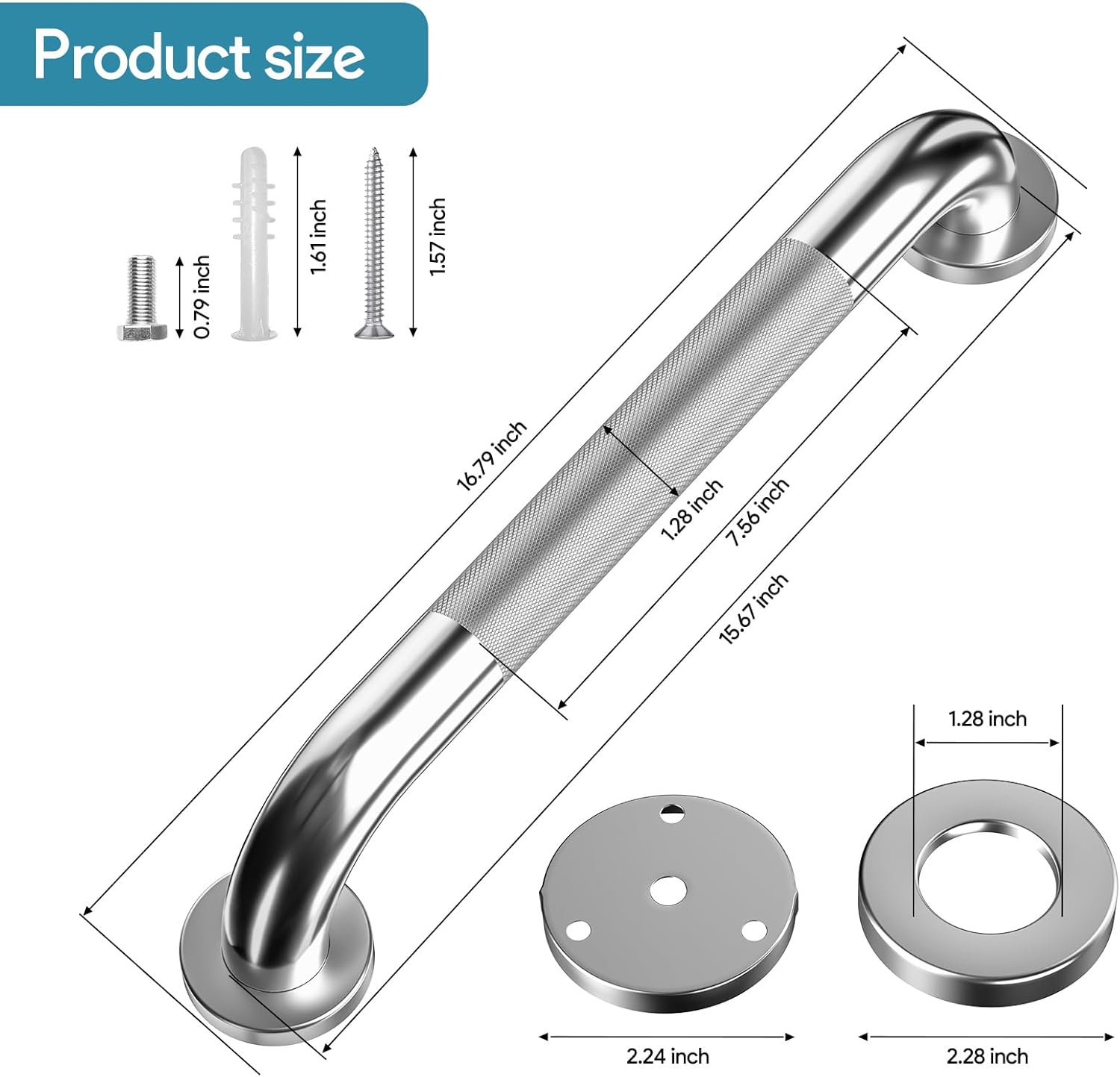 Gorgeous Grab Bars for Shower, 2 Pack 16 Inch Anti-Slip Bathroom Grab Bar, 304 Stainless Steel Shower Handle for Elderly, Pregnant, Children, Handicap Senior