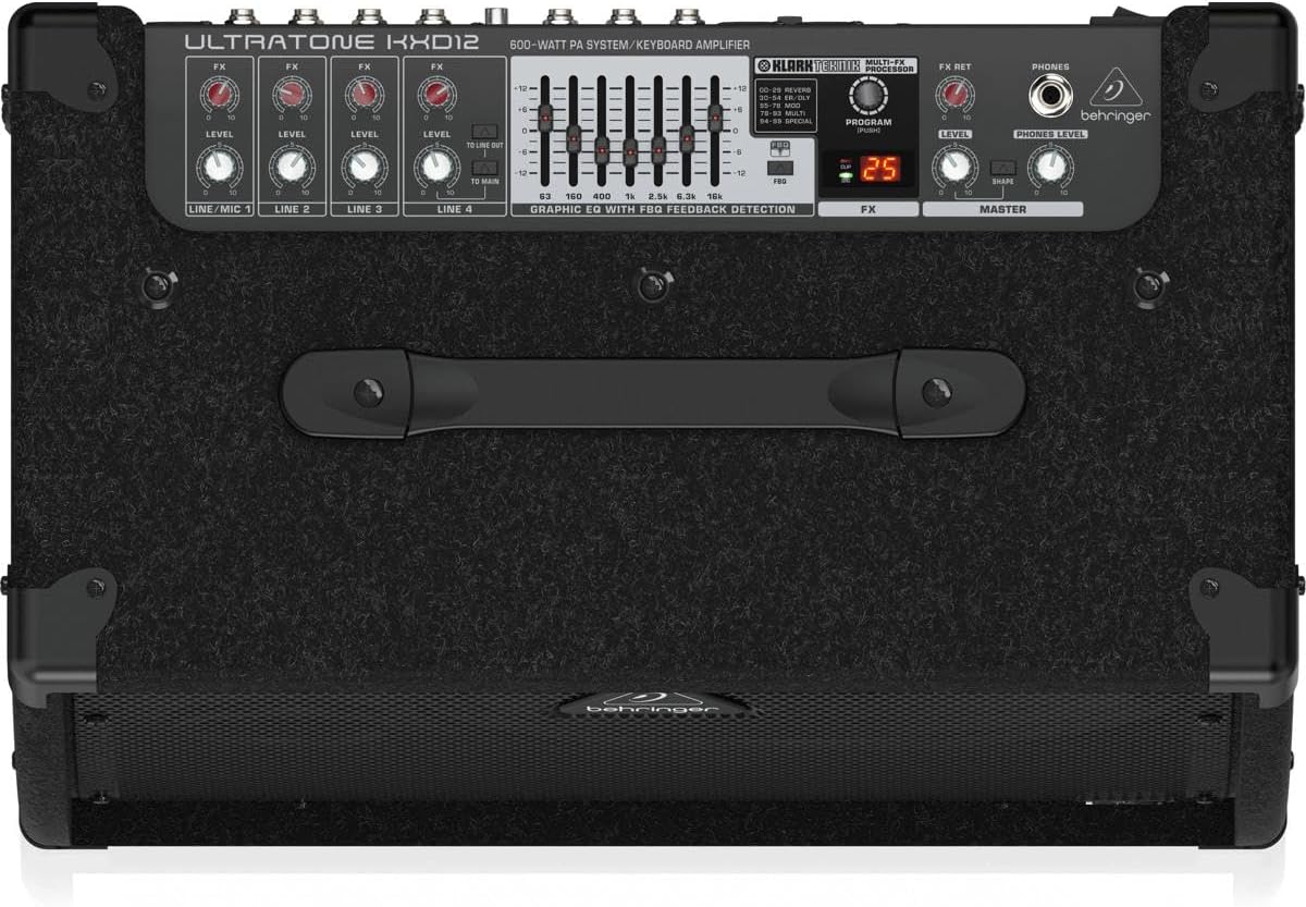Behringer ULTRATONE KXD12 600 Watt 4 Channel PA System/Keyboard Amplifier with Original 12" Turbosound Speaker, Klark Teknik Multi-FX Processor and FBQ Feedback Detection
