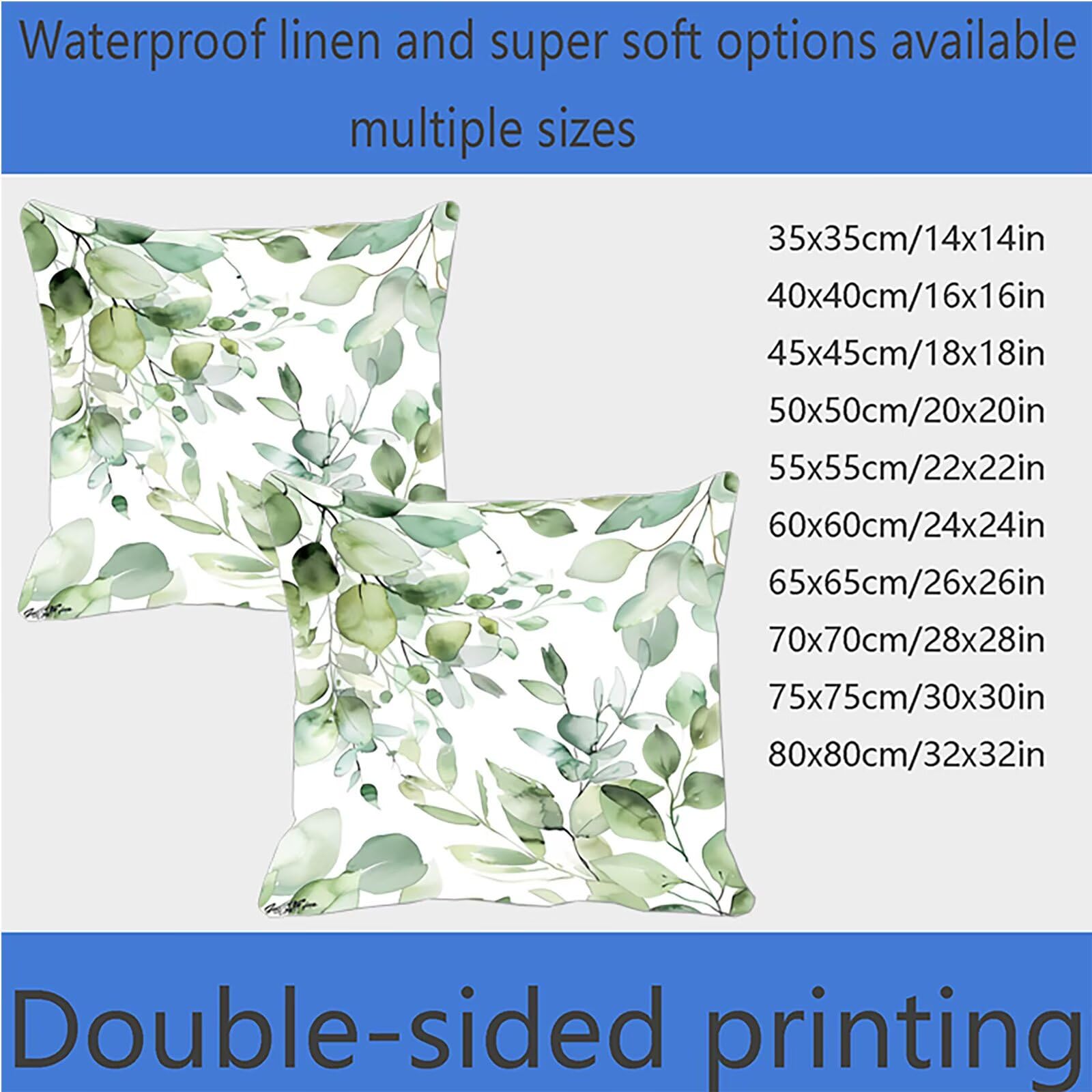 Kissenbezug 55 x 55 cm Laub 4er Set Sofakissen Superweichem Doppelnähten Versteckter Reißverschluss Grün Outdoor Kissen Leinen gelten für Auto Terrassen-Gartenbank Wohndeko Schlafzimmer Sofa N-Y