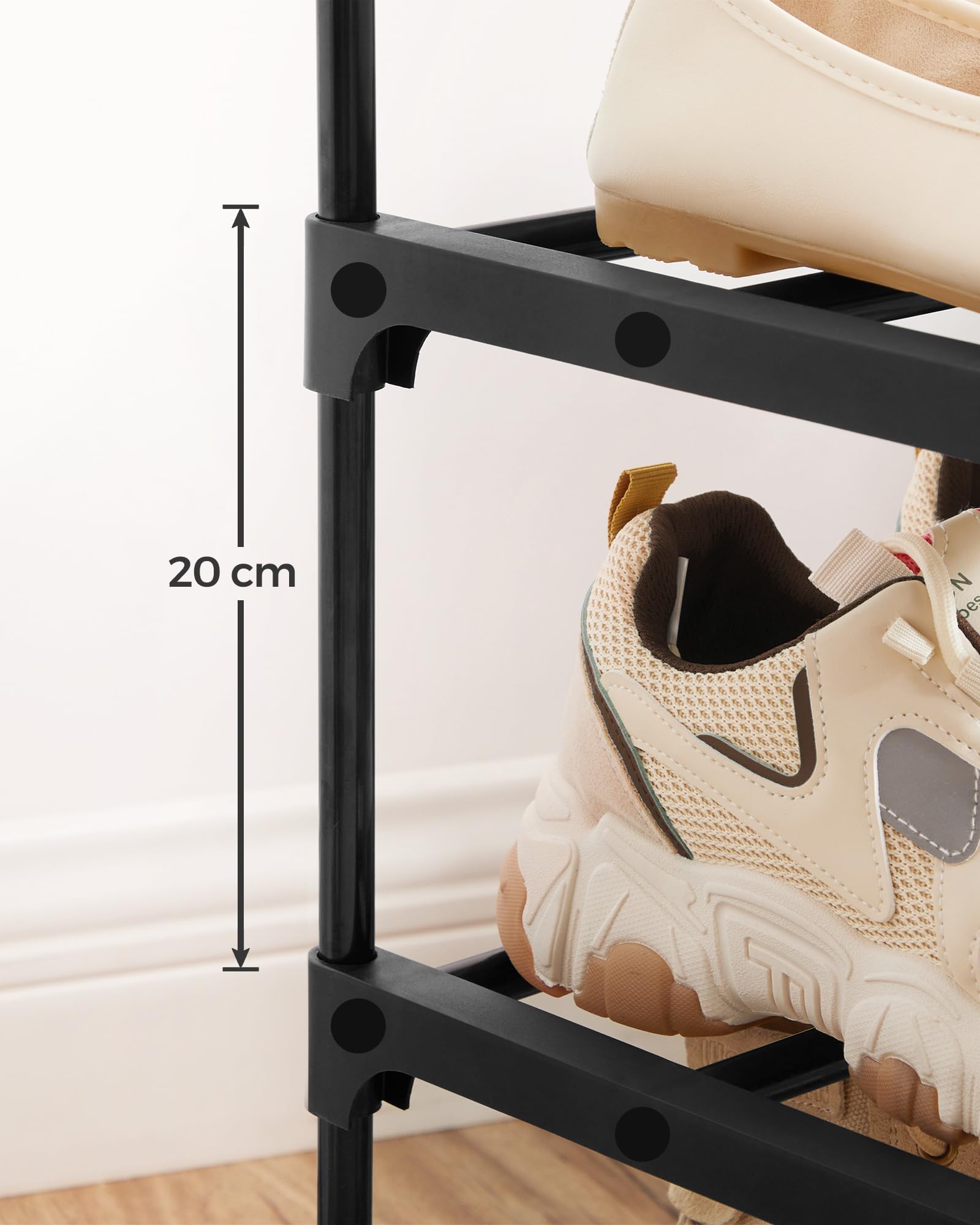 SONGMICS Étagère à Chaussures 10 Niveaux, Porte-Chaussures Haut, Support à Chaussures Fin, Rangement Chaussures, en Métal, Gain de Place, Dressing, Entrée, 30 x 94 x 206 cm, Noir LSA10BK