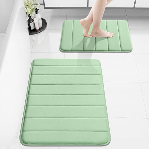 Miniatura 10 de Buganda Juego de 2 tapetes de baño de espuma viscoelástica y tapete para inodoro en forma de U, lavable a máquina, suave, antideslizante, Negro