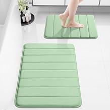Buganda Bathroom Rug and Mat Set, 2 Piece Memory Foam Bath Mat Set, Machine Wash Dry, Soft Non Slip Absorbent Bath Rug for Bathroom, Shower and Tub 30" x 20"+24" x 16", Sage Green