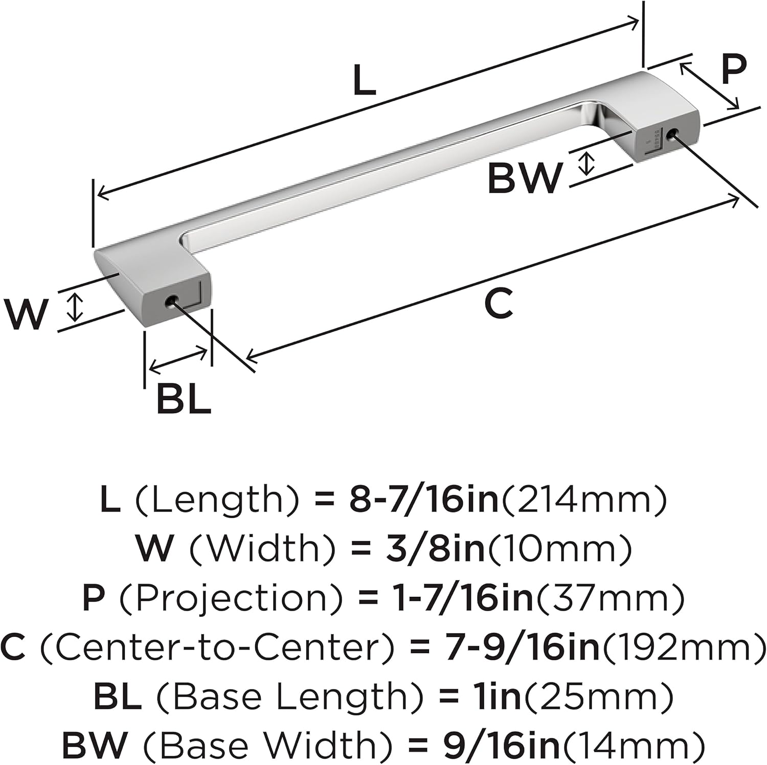 Amerock Riva 7-9/16 inch (192mm) Center-to-Center Polished Chrome Cabinet Pull, BP5548826