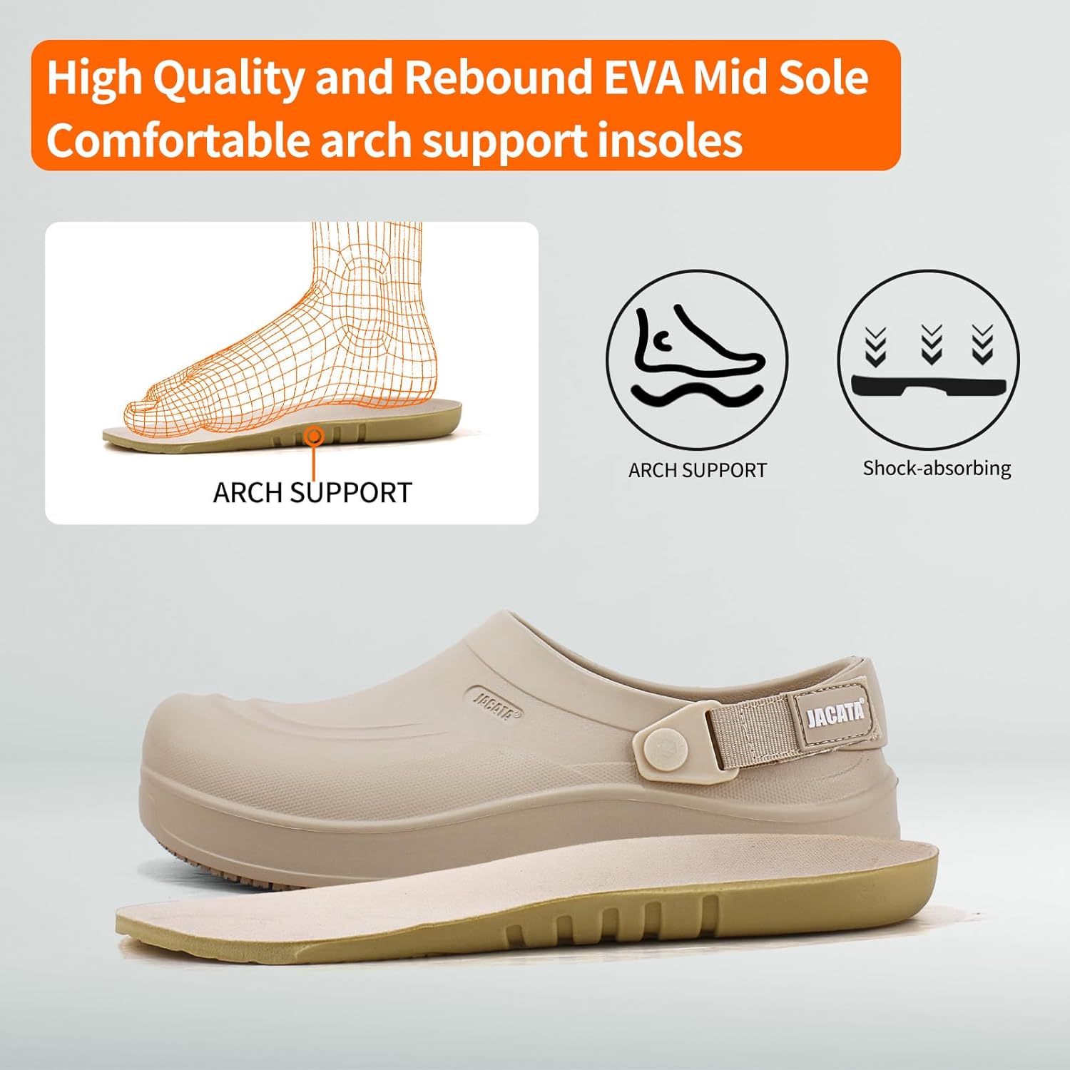Jacata Mens Slip Resistant Chef Shoes Non Slip Kitchen Work Clogs with Arch Support Oil Water Resistant for Food Service Nursing Gardening Crews Health Care Restaurant Footwear - Image 6