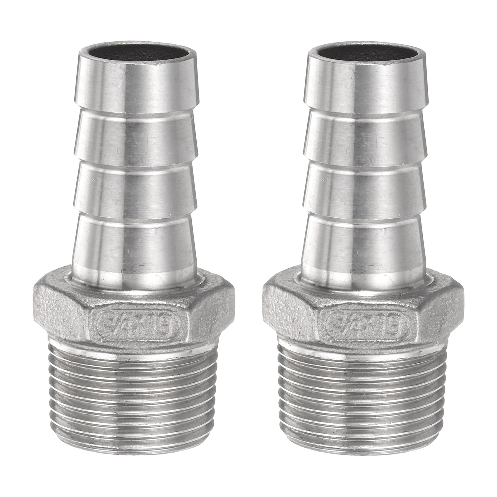 Pack of 2 Stainless Steel Hose Barbs 0.7 Inch (19 mm) Hose Barb x G 3/4 Inch Male Pipe Barb Hose Barb Coupling Thread Connector Adapter for Water Fuel