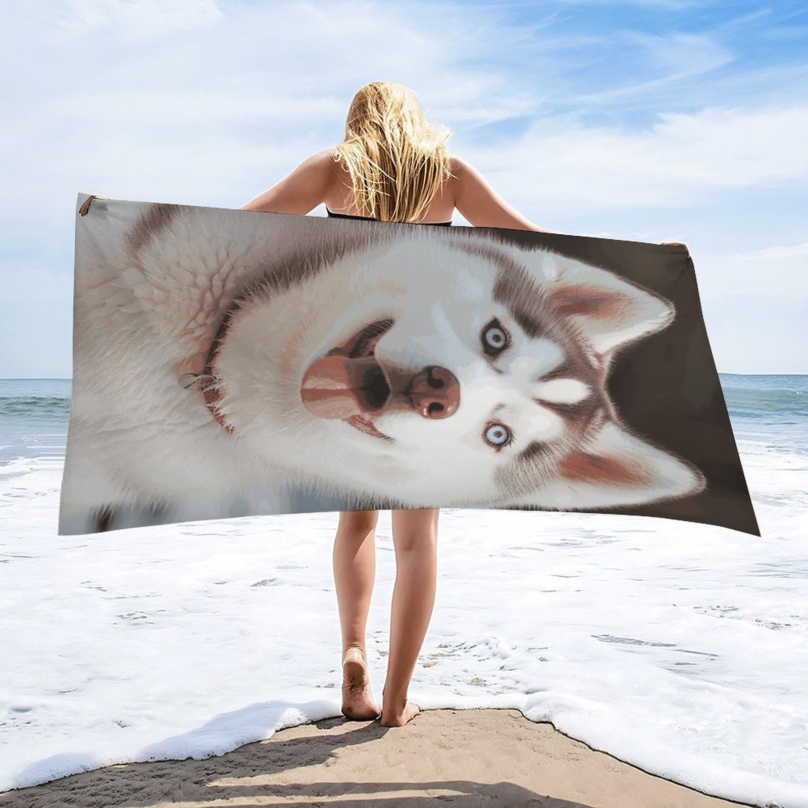 DWTJKMS Husky Serviette De Plage En Microfibre Pour Adultes – 160 X 80 Cm – Surdimensionnée Et Légère – Pour Voyage, Piscine, Yoga, Gym, Camping, Vacances