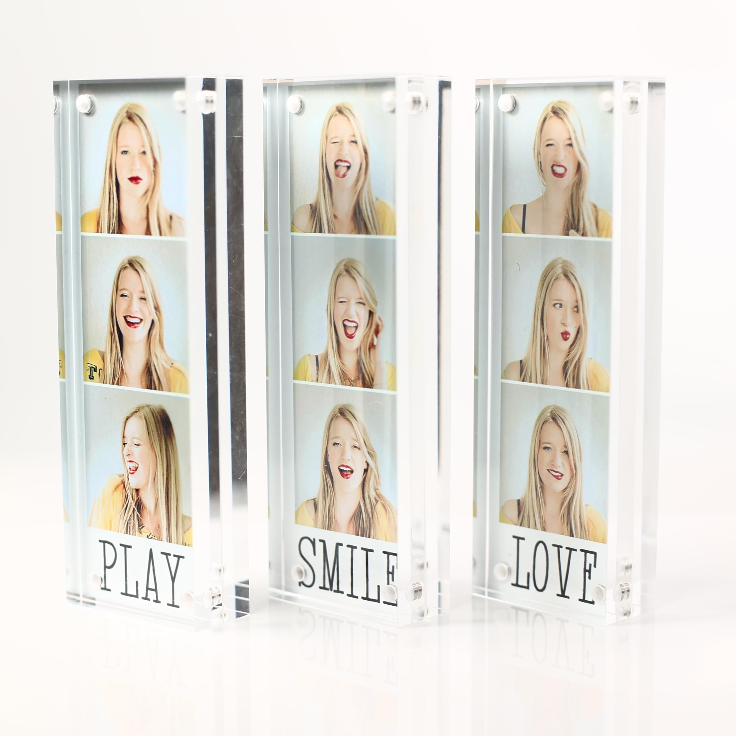 3-Pack Clear Acrylic Photo Frame Blocks - Double-Sided 2x6 Inch, 24mm Thick, For Photo Booth Prints & Display