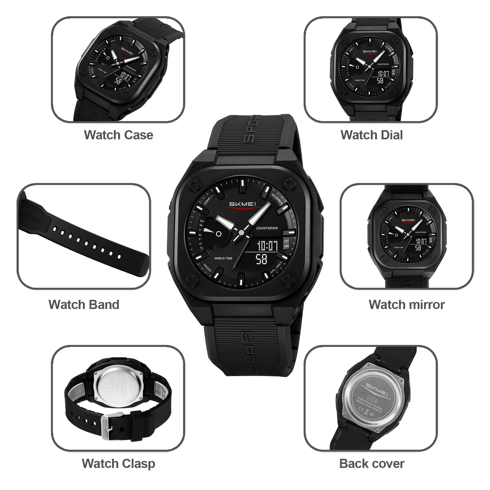 Montre de sport multifonctionnelle étanche style militaire sport extérieur étanche à 50 m avec affichage du jour et minuterie