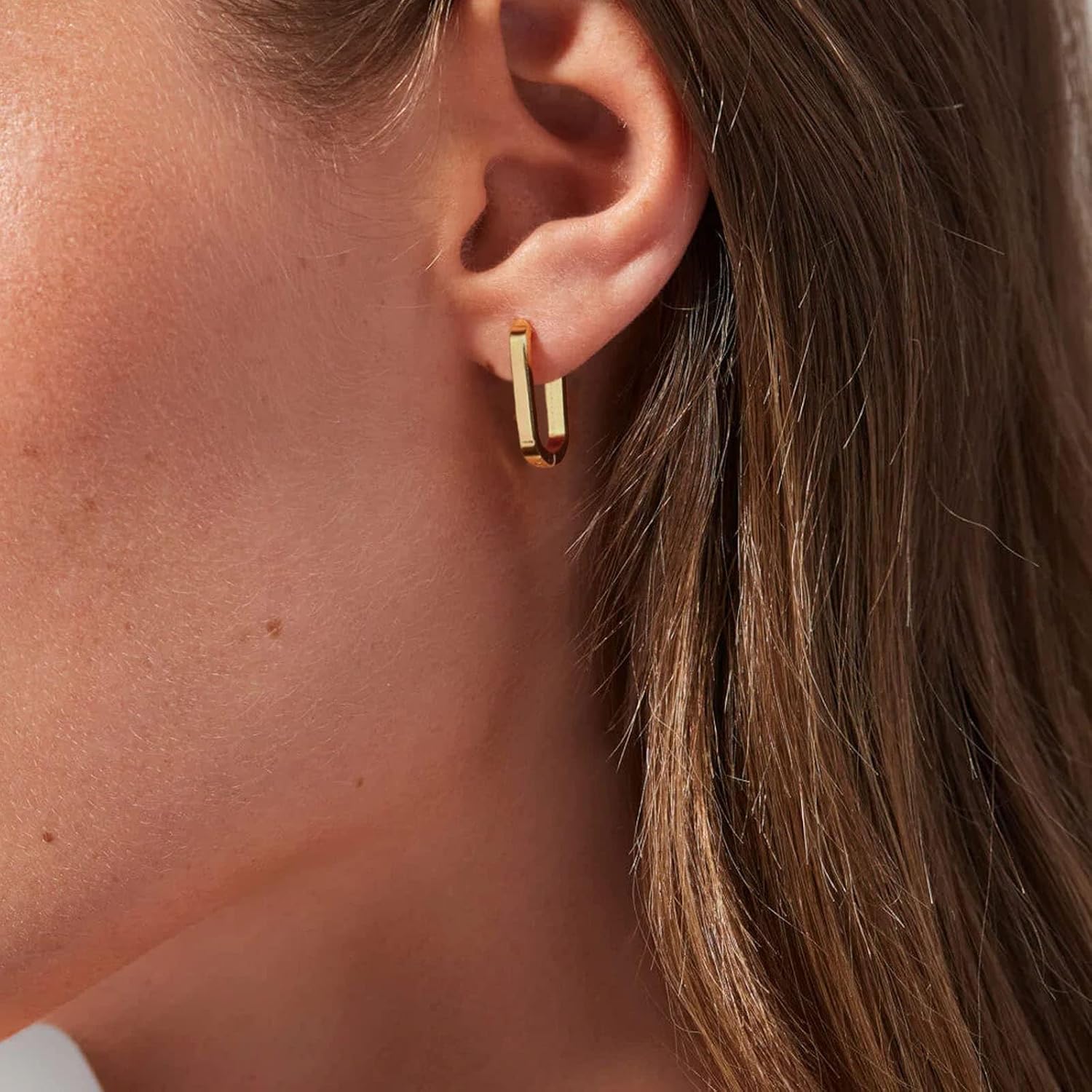 Gold Paperclip Earrings for Women 18K Gold Plated Oval Hoops Earring Rectangle Earrings Square Hoops U Shape Link Hoops Earrings Chunky Hoop Earrings - Image 6
