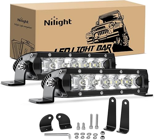 Miniatura 10 de Nilight 2 barras de luz LED súper delgadas de 7 pulgadas y 30 W, luz antiniebla de conducción de una sola fila y arnés de cableado todoterreno, 2