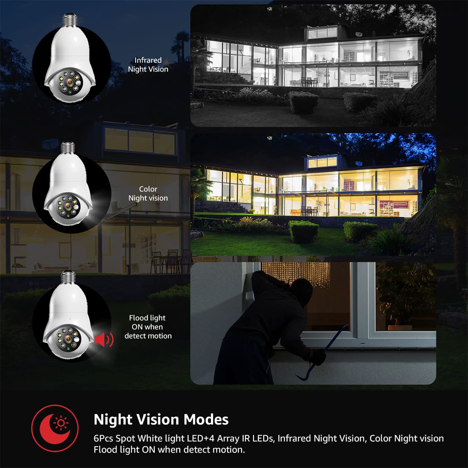 Caméra De Sécurité À Ampoule, 360° E27 Caméra De Surveillance sans Fil Ampoule 1080P 5G WiFi Vision Nocturne Suivi Humain Automatique Moniteur De Sécurité Audio Bidirectionnel,64g