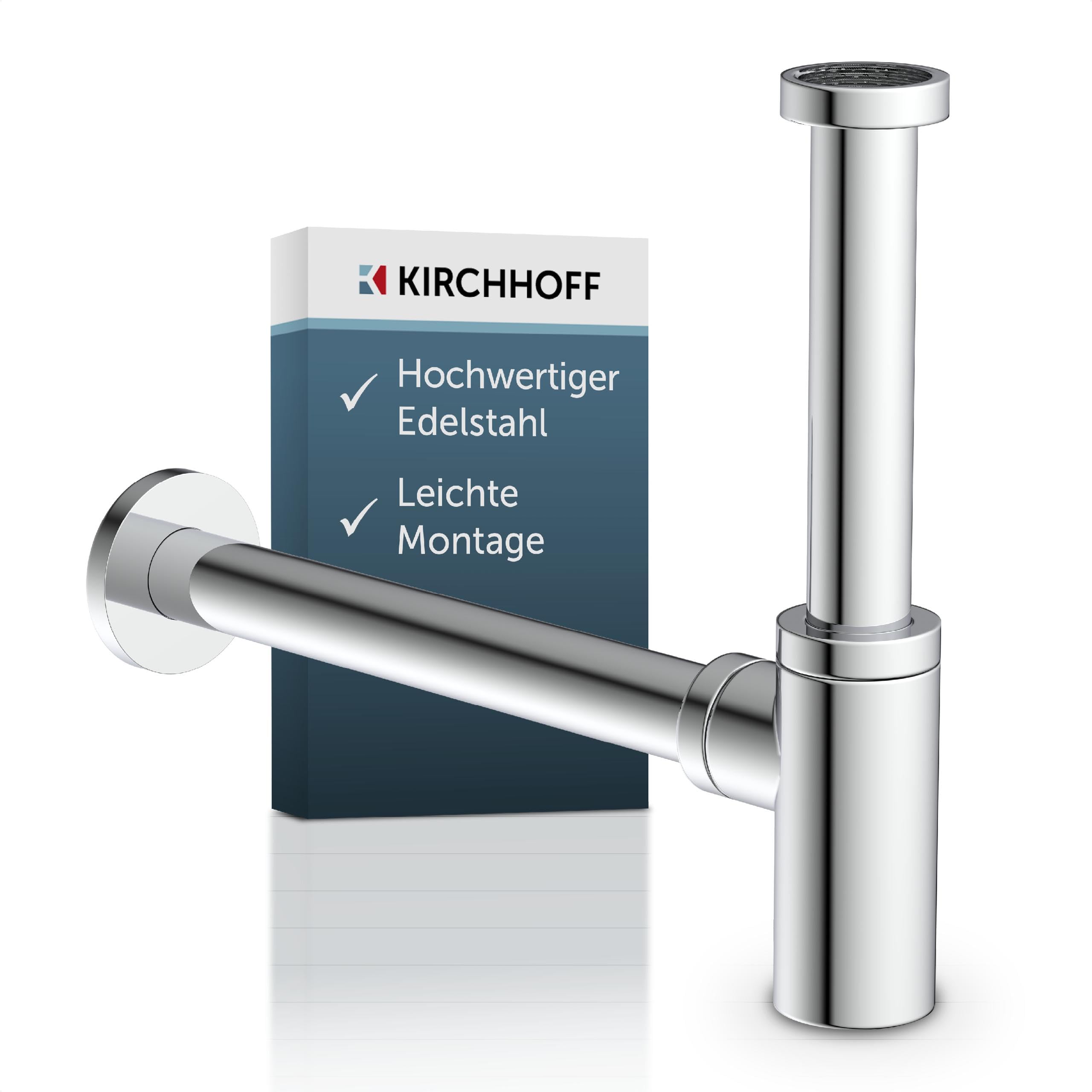 Kirchhoff Design Siphon – Abflussgarnitur für Waschbecken/Waschtisch, Chrom, 11/4" Anschluss