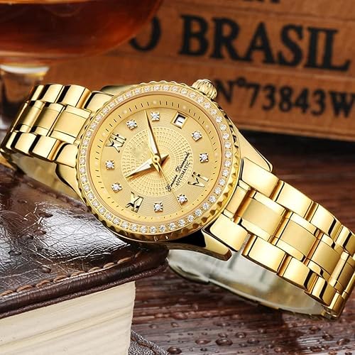 Miniatura 4 de Relojes automáticos de cuerda automática para parejas, calendario, fecha, acero inoxidable de lujo, para hombres y mujeres, par de relojes para él y