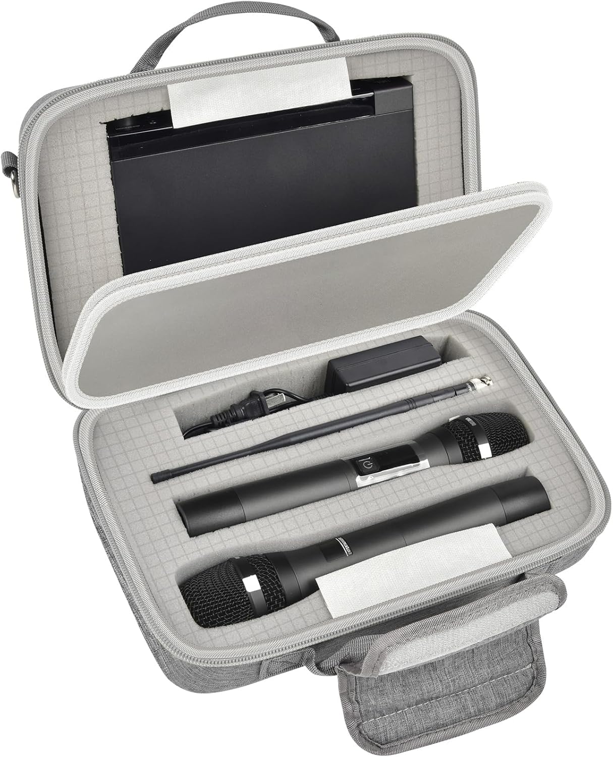 ANKHOH Large Wireless Microphone Case for 2 Handheld Mics and Receiver, Hard Karaoke Mic Carrying Bag with DIY Foam, for Phenyx Pro, for JBL PartyBox, for TONOR, for Shure and Similar Systems, Grey