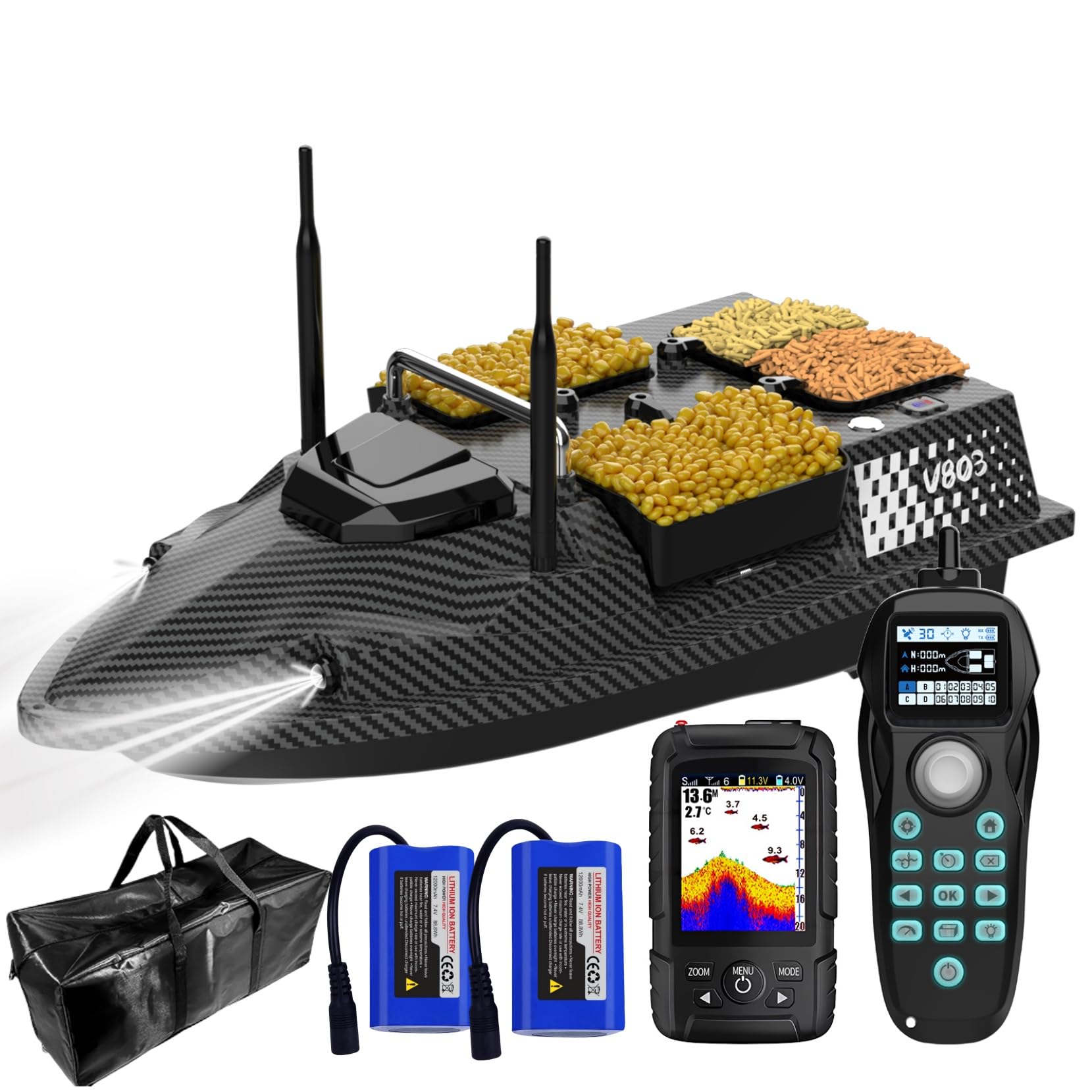GPS-Köderboot mit Echolot Dual Antenna 4 Futterkammern RC Angelköderboot mit Autopilot & Return-Funktion Futterboot Fischfinder mit Sonarsensor