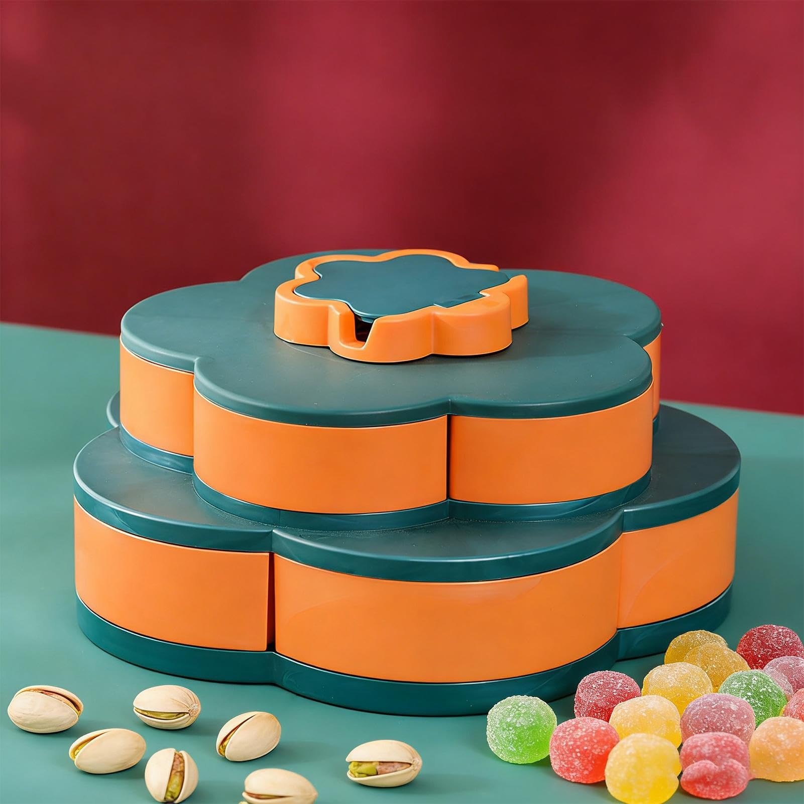 Vassoio Porta Snack a Forma di a Doppio Strato | Vassoio Rotante Porta Snack e per aperitivi salati, frutta secca, salse, feste, picnic in casa