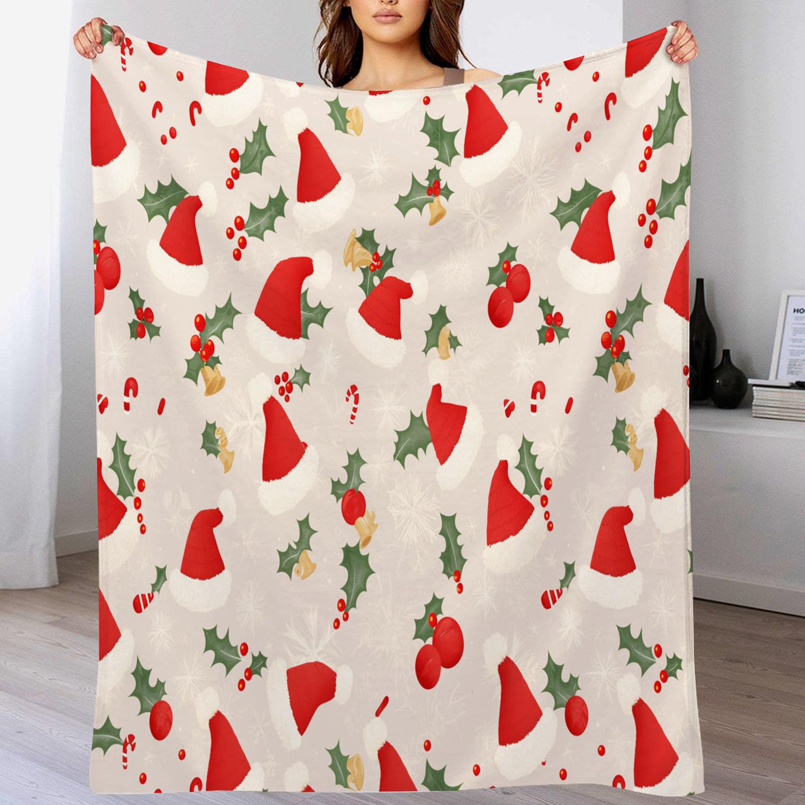 Couverture Noël rouge en flanelle chaude pour soirées cocooning sur le canapé